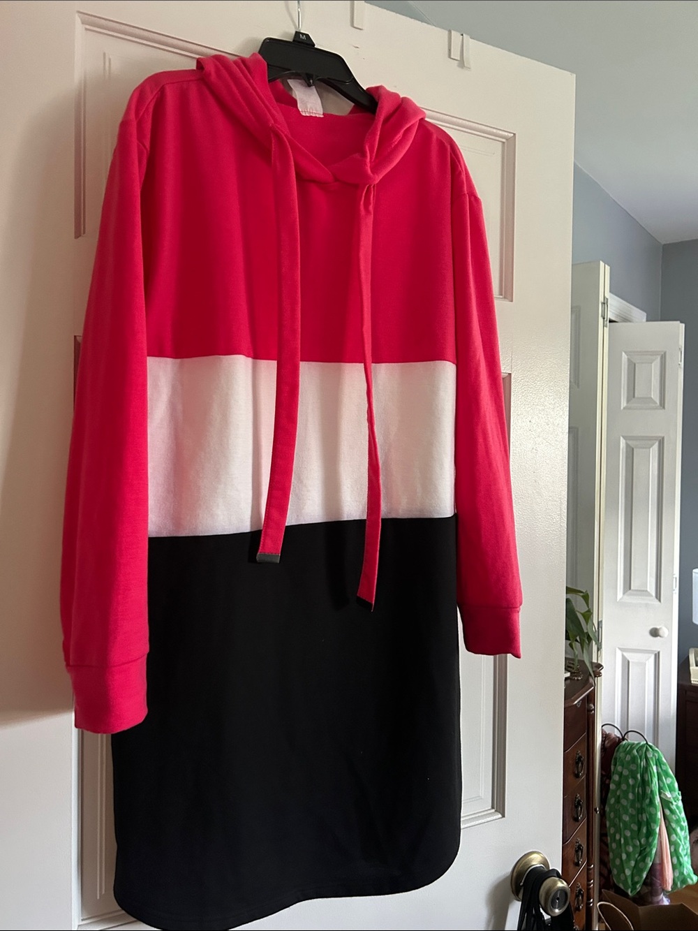 No Boundaries Pink White Black Colorblock Hooded Tunic
